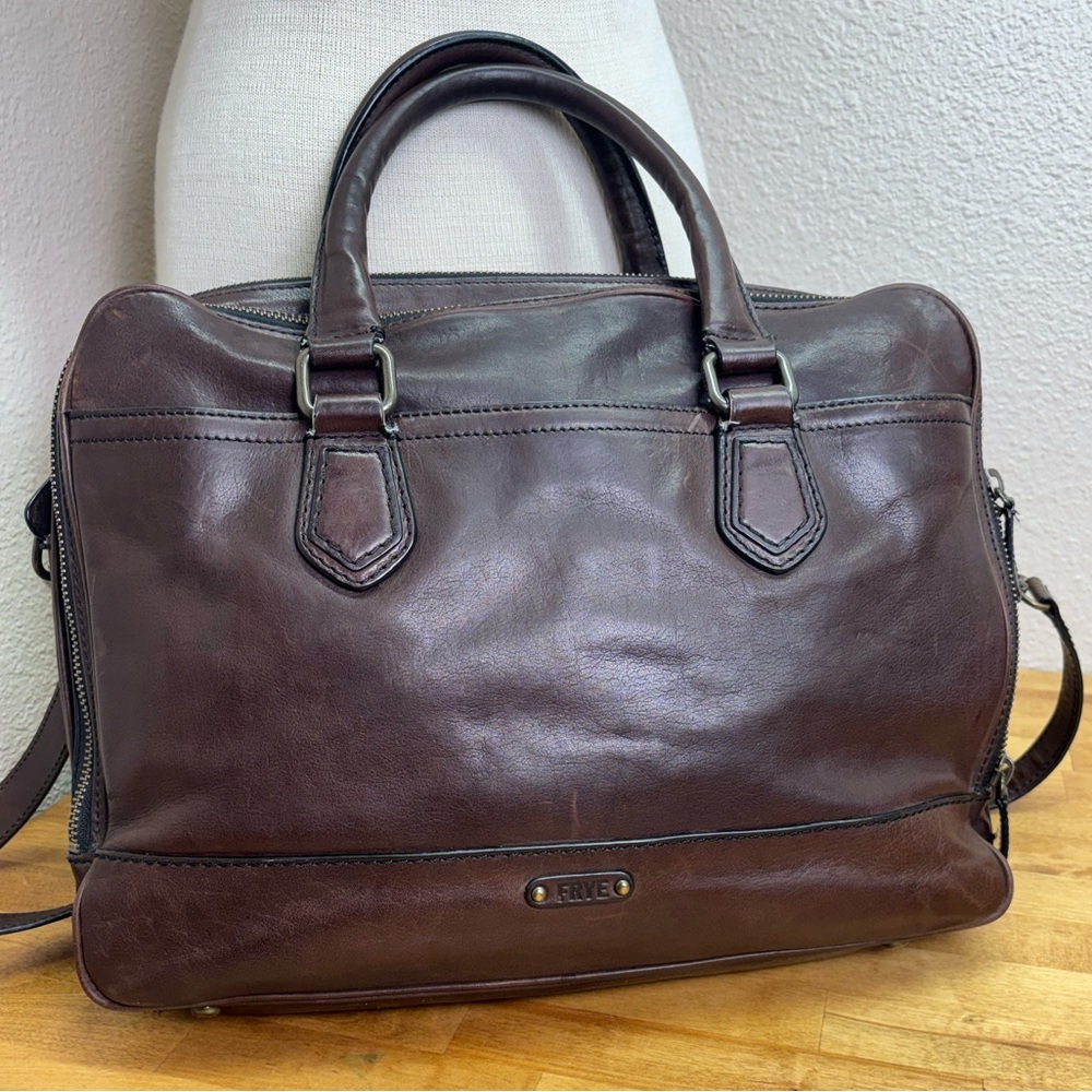 Frye Logan Zip Work Bag in Dark Brown Leather - Picture 4 of 14